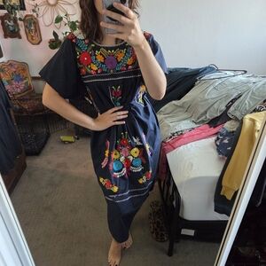 Floral Embroidered Black Dress